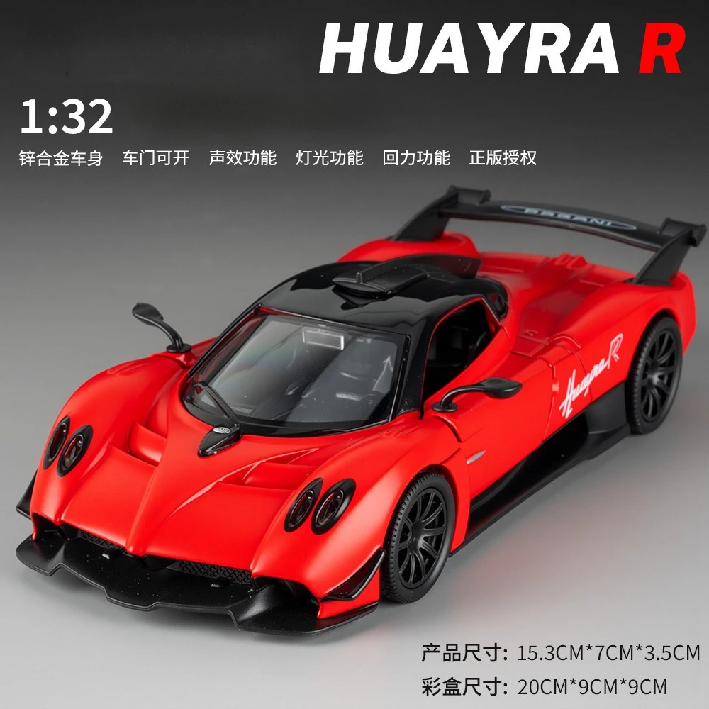 Huayra R – jouets de supercar en alliage moulé sous pression, son et lumière, portes ouvertes, Collection de voitures de sport, cadeaux pour enfants, 1:32