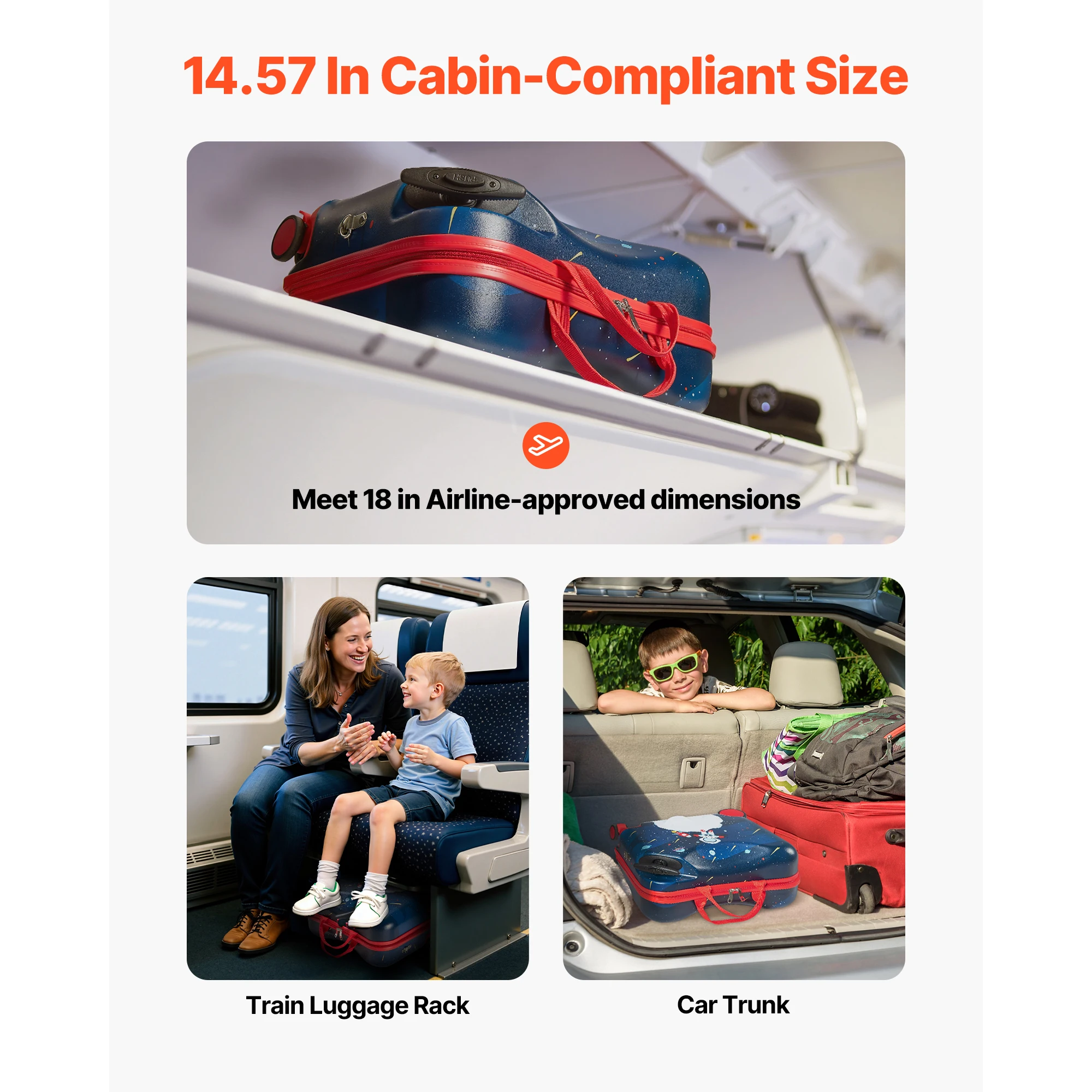 SucceBuy Equipaje de paseo de 18 pulgadas, 26L, equipaje de mano para niños pequeños con ruedas, maleta de montar para niños y niñas, regalos