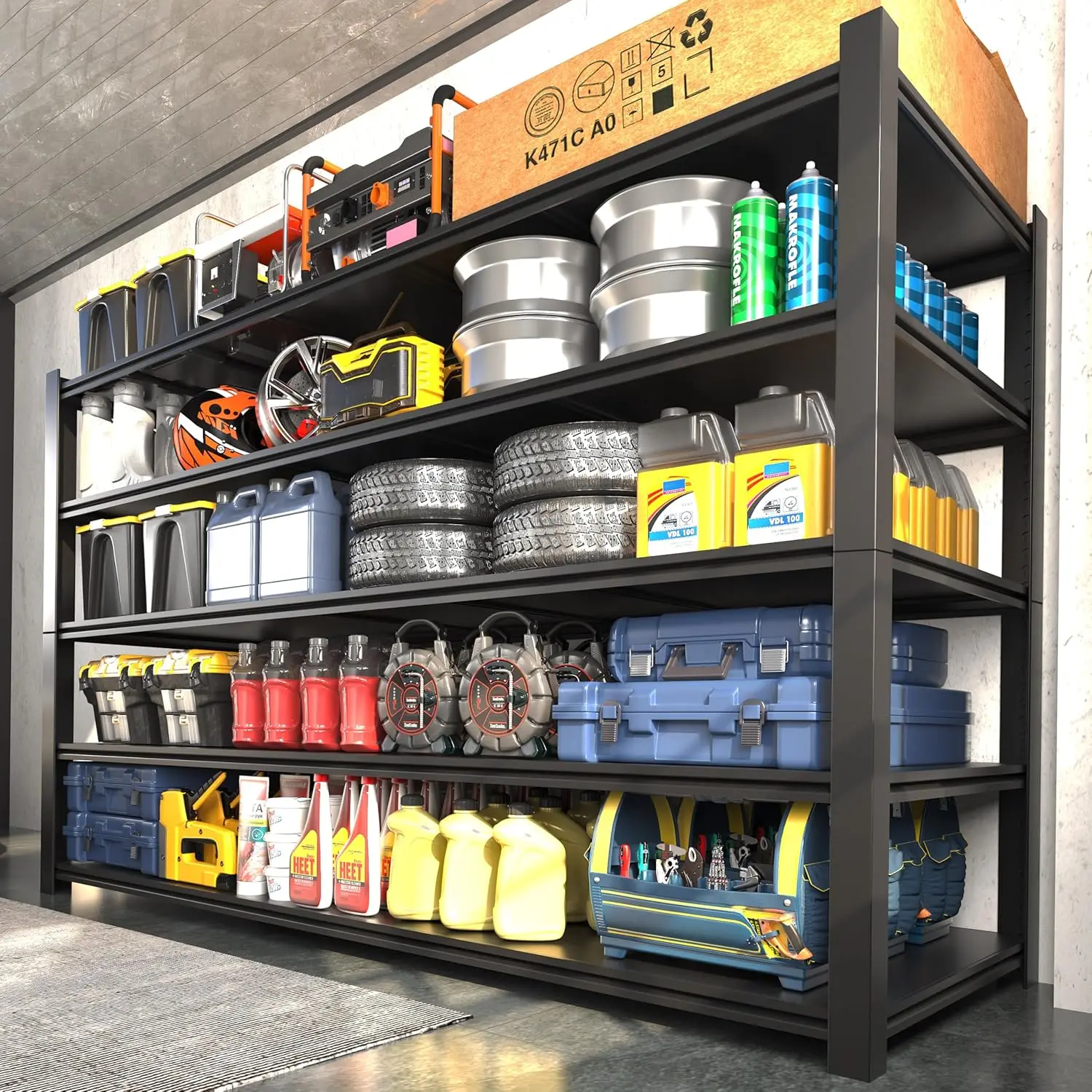 رفوف المرآب رفوف معدنية شديدة التحمل 3000 رطل أرفف تخزين قابلة للتعديل 5 أرفف معدنية للتخزين الصناعي