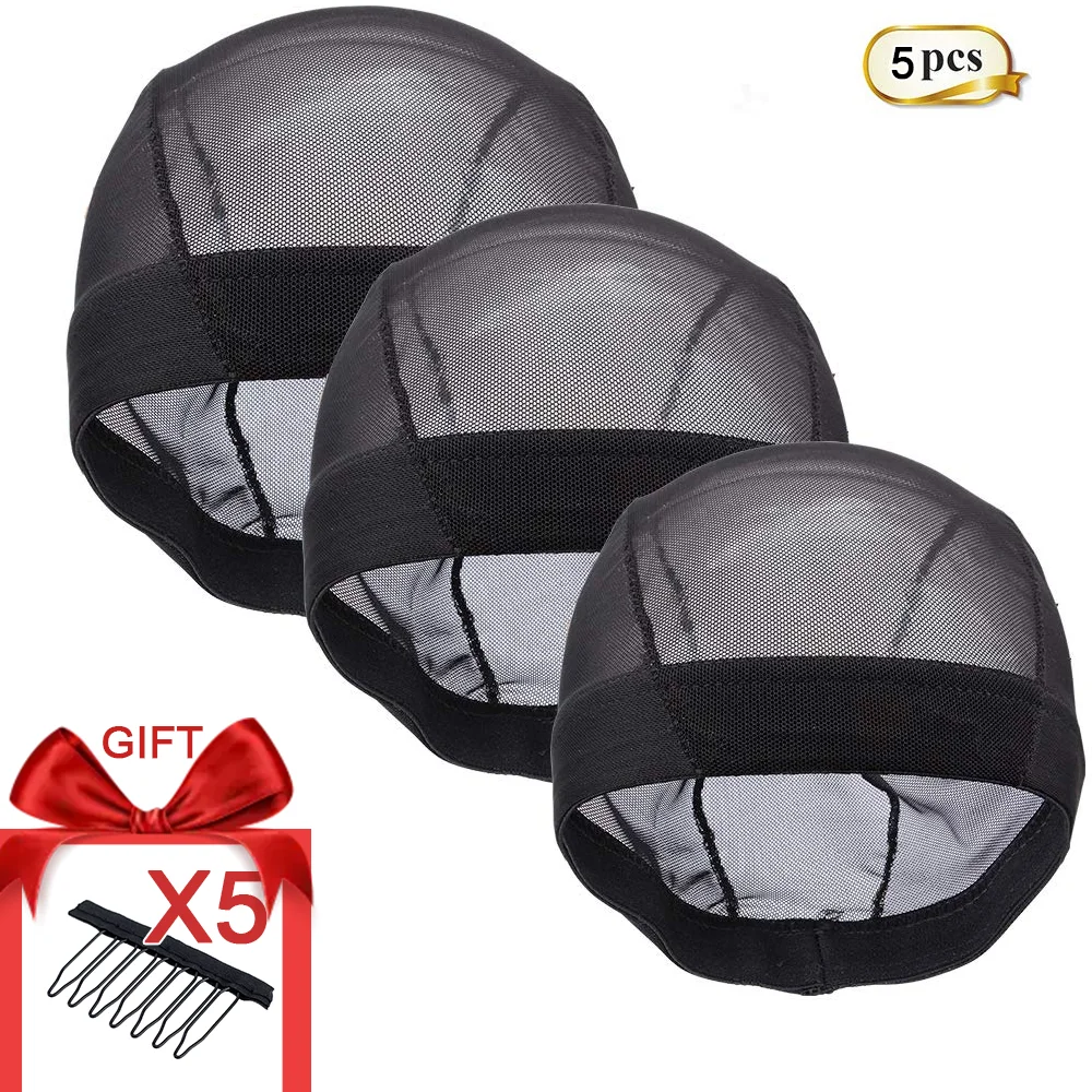 

5Pcs S/M/L Elastic Wig Cap Durable Dome Wig Caps Breathable Mesh Wig Cap for Making Wigs Black Weaving Cap Hairnets Hair Clips