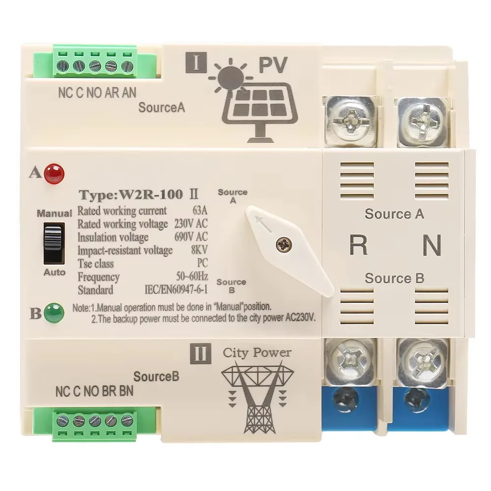 GEYA Photovoltaic Solar Double Solar Automatic Power Conversion Din Rail 63A AC220V ATS. It is only used for the power supply in - Image 2