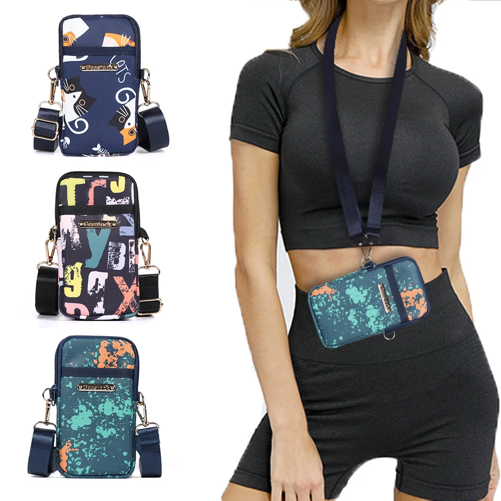 Women Mini Cell Phone Crossbody Bag Cartoon Pattern Light Weight Oxford Cloth Shoulder Bag Small Card Holder Pouch For Shopping Walking