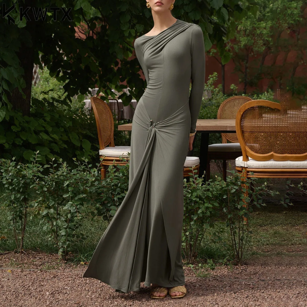 KWTX Beach Party Evening Dress Women’s 2026 Long Sleeve Bodycon Women Elegant Spring Summer Luxury Minimalist Designer Fashion