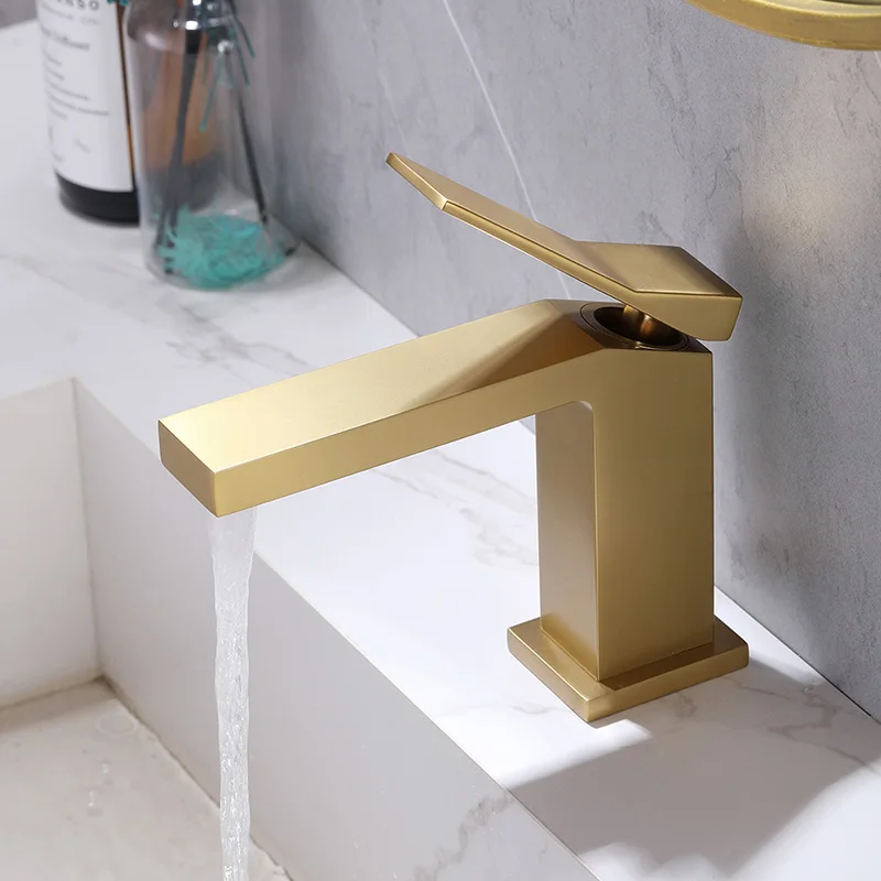 

Square Bathroom Faucet Matte Black Single Hole Basin Sink Faucet Brushed Gold Water Mixer