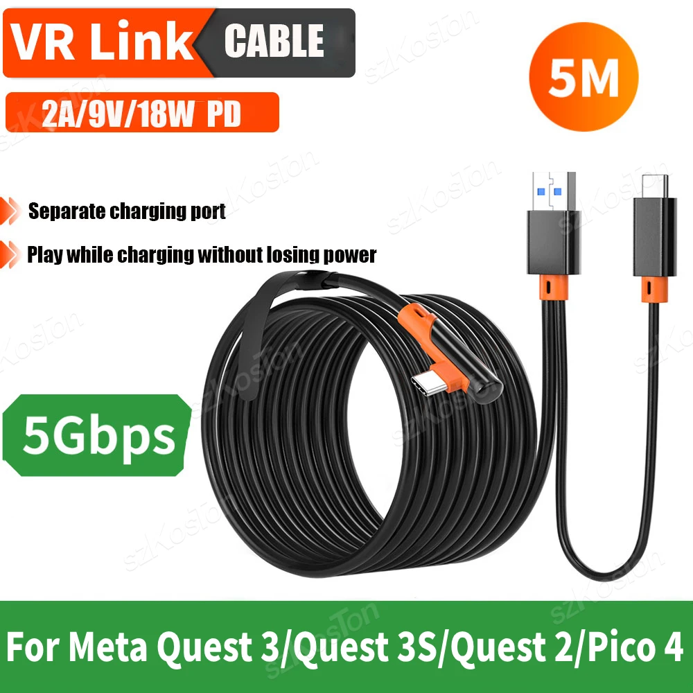 5Gbps Data Transfer USB3.0 Gen2 to Type-C for Meta Quest 3S Link Cable VR Headset Fast Charging for Quest 3 Quest 2 Accessories