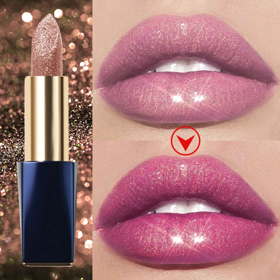 Brilho labial perolado para festas, radiante rosado, duradouro Glitter & Shimmer, textura cremosa hidratante, palco, co