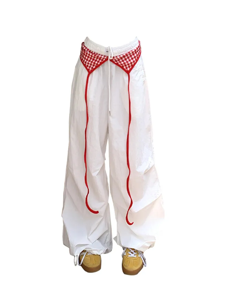 Pantaloni Casual da Donna Stile Retrò Americano con Patchwork, Nuovo Design Estivo, Sensazione di Comodità, Gamba Larga e Dritta