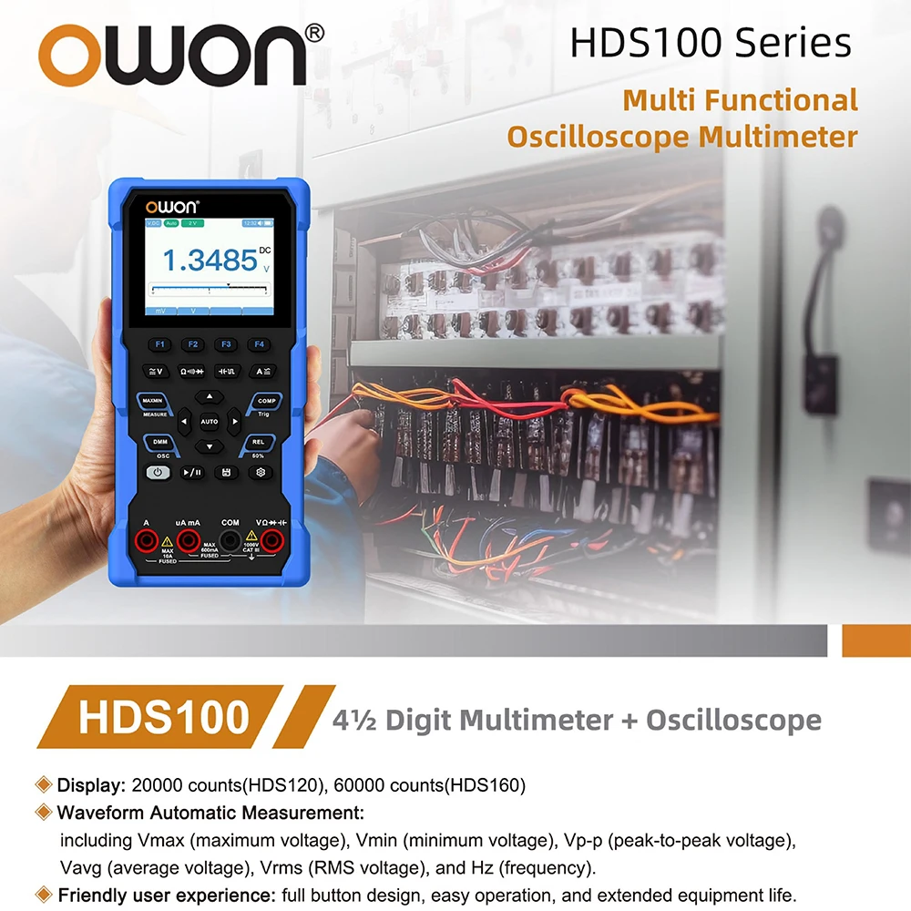 

OWON HDS160 HDS120 True RMS Multimeter 60000Counts 1MHz 1CH 2.8in 18650 Lithium Battery AC DC Voltmeter Current Keypad Operation