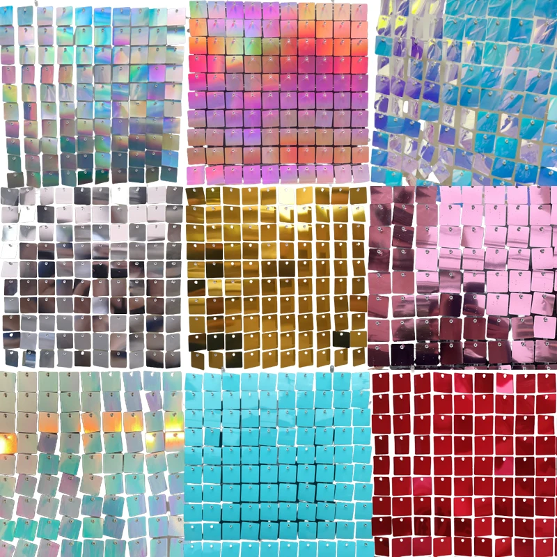 16PCS Square Shimmer Backdrop Wall Crystal Pneumatic Panel Sequins Art Wall fot Wedding Birthday Party Decoration Anniversaire