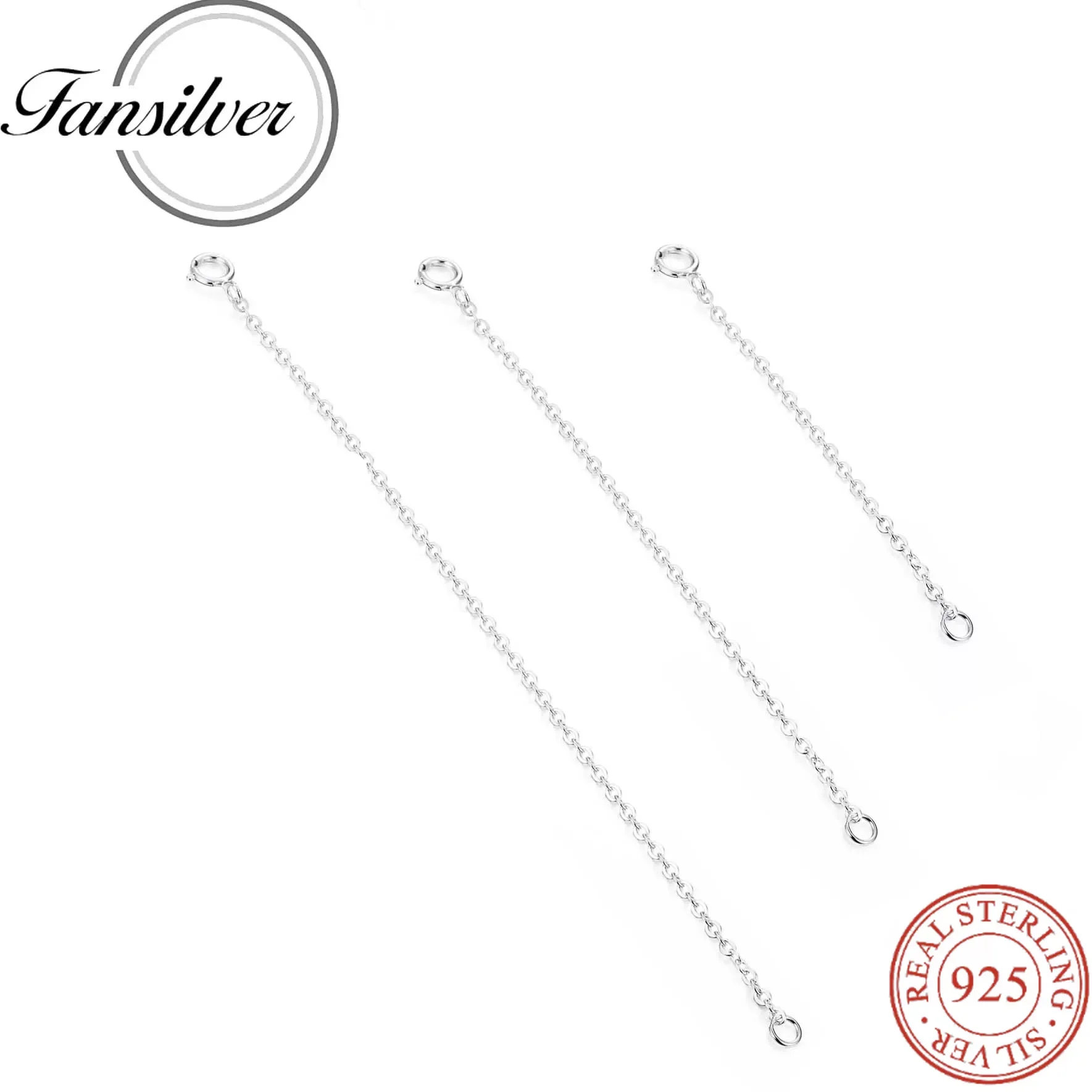 Fansilver 3pcs Necklace Extender Sterling Silver Extenders Chain Extenders for Necklaces Bracelet Anklet with Lobster Clasp