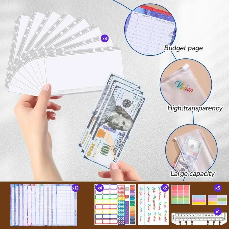 

Binder Budget Planning Notebook Cover Folder Binder Pocket Plastic Binder Financial Planner Envelope Set Retro Fabric Texture