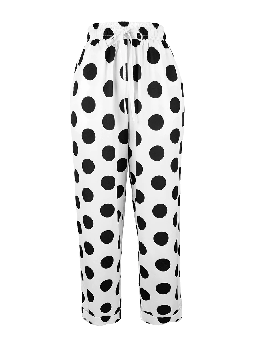 Plus-Size Damen Polka-Dot Weite Hose mit Hoher Taille, Lässige Freizeithose, Streetwear, Baggy Y2K Damen Herbst Lange Hose 2026 – Detail 4