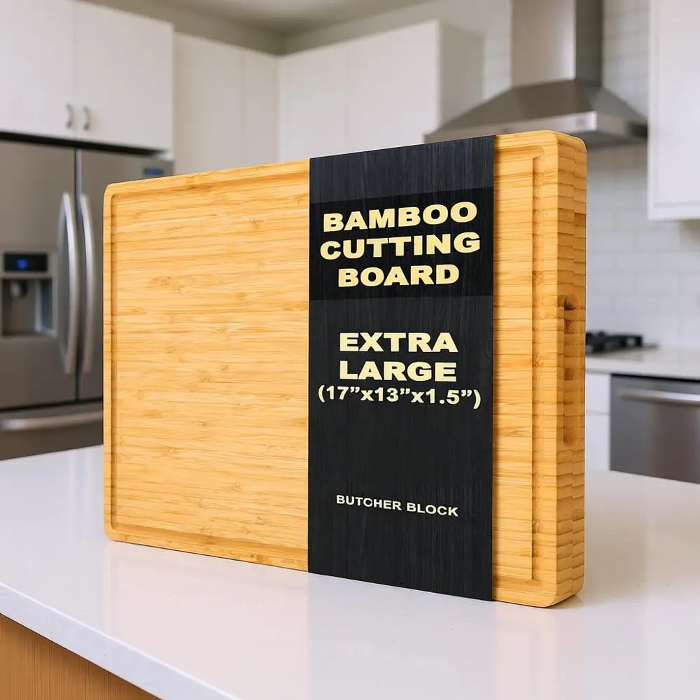 

Толстая бамбуковая разделочная доска 17x13x1.5 - Прочная кухонная доска для мяса, овощей и с желобком для сбора сока