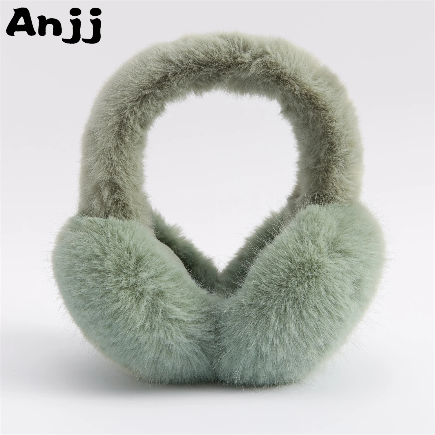 Anjj Green Earmuffs 2024 Winter New Popular Thickened Plush Imitation Rabbit Fur Ear Muffs for Family Member Gifts