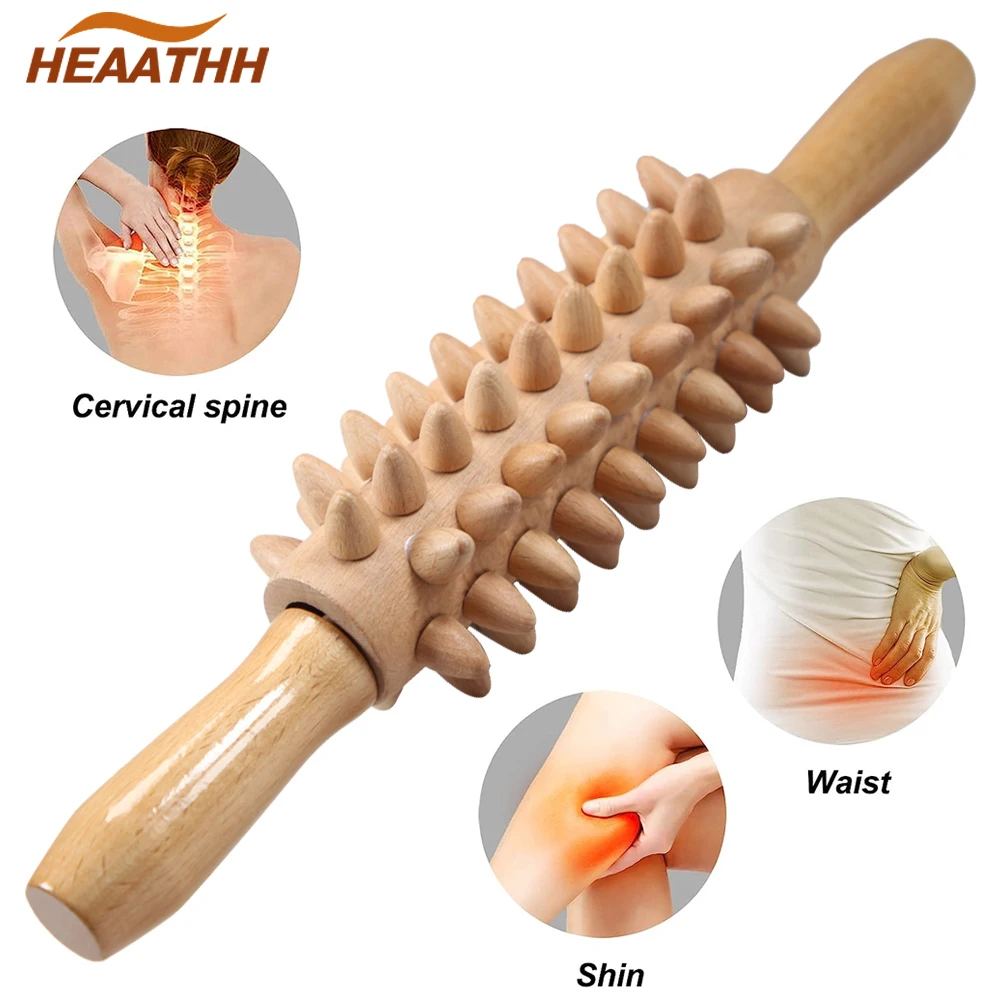 

1Pcs Wooden Pointed Roller Massage Stick Trigger Point Massager for Anti-Cellulite, Waist, Belly, Back, Body Muscle Relief Tool