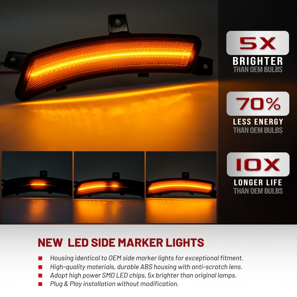 Smoked Fender Side Marker Lights For 25+ Chevy Tahoe GMC Yukon Cadillac Escalade LED Bumper Wheel Elevation Welcome Lighting