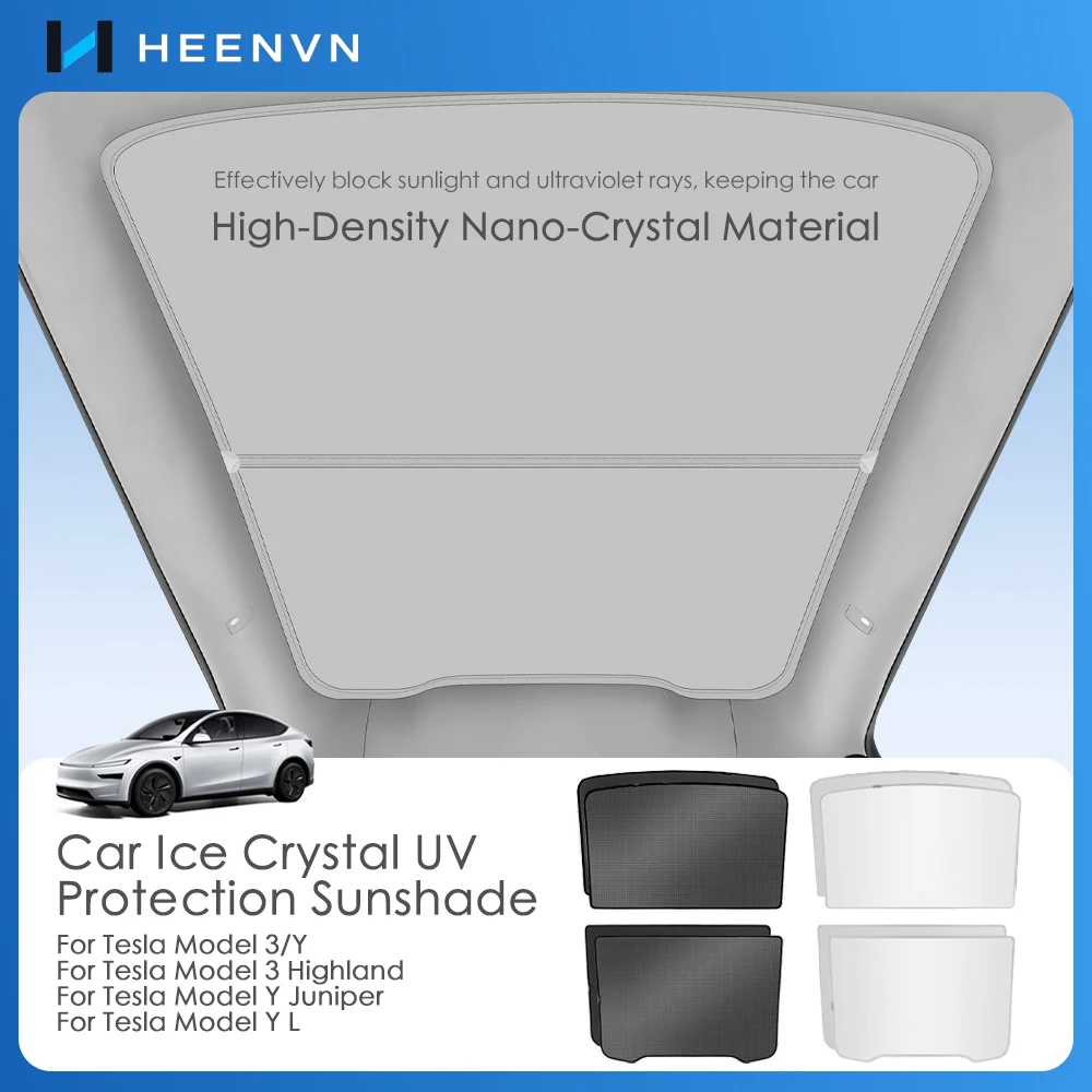 Heenvn For Tesla Model 3Y Model 3 Highland Model Y Juniper YL 2025 2026 Ice Cloth Buckle Glass Roof Sunshade Front Rear Sunroof
