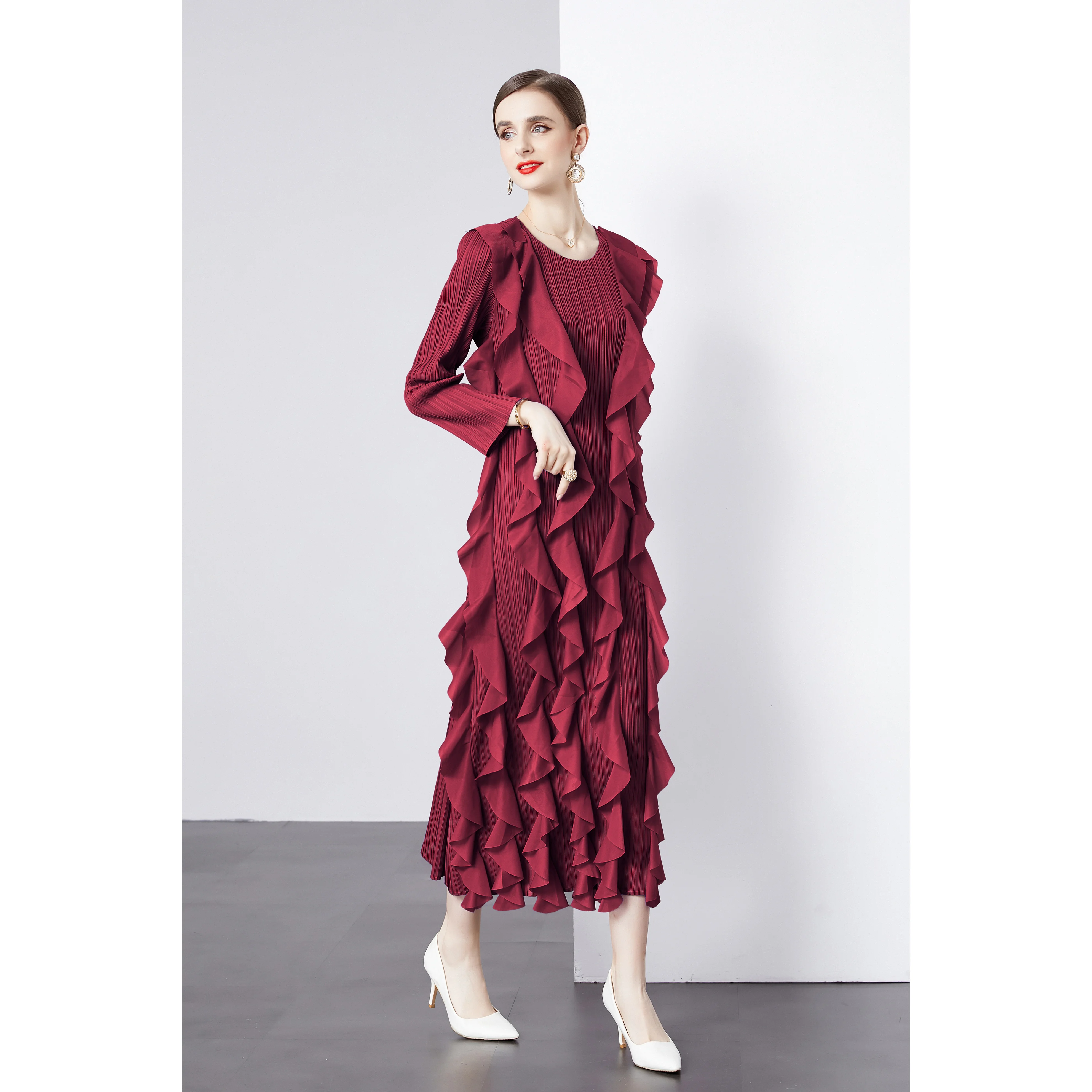 Women's Miyake Fold High-end Temperament Flounce Dress Light Cooked Style and Foreign Flavor Age-reducing Loose Drape Long Skirt