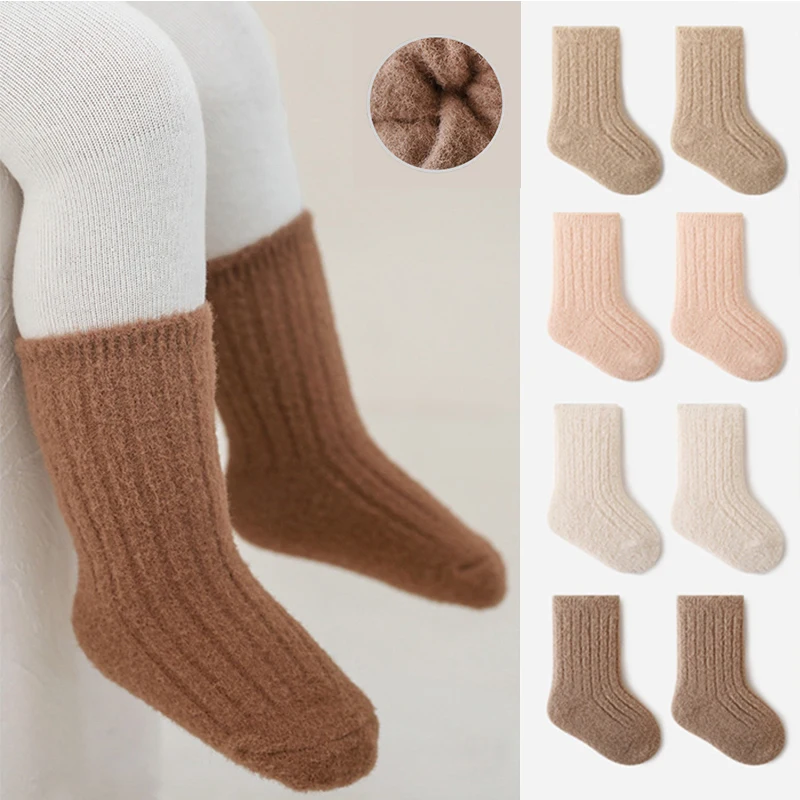 Winter Toddler Mid Socks Newborn Baby Kids Soft Solid Color Cotton Warm Socks Autumn Girls Infant Boys Skidproof Boneless Socks