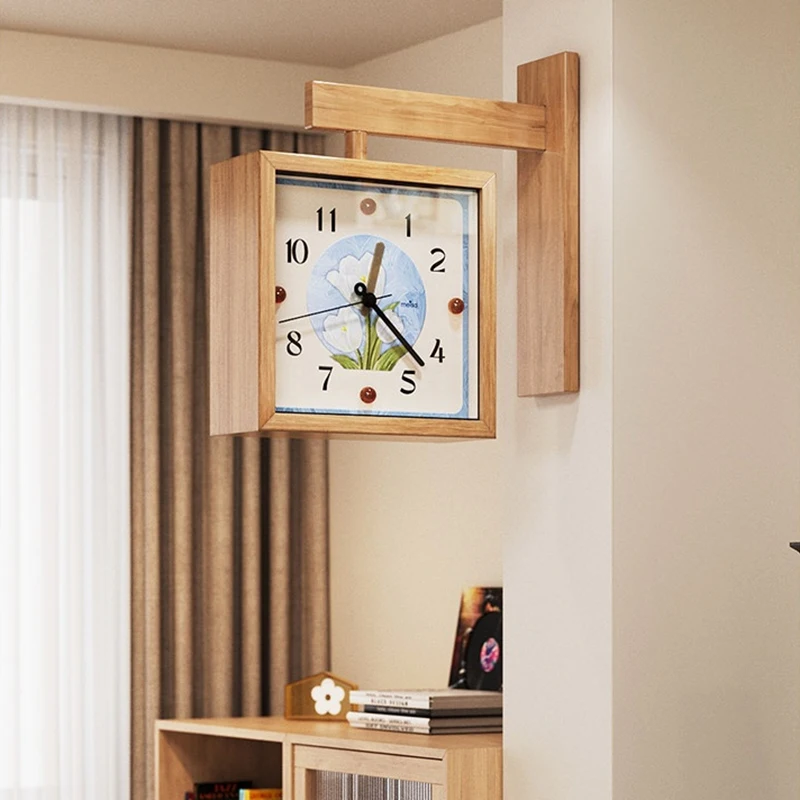 American Solid Wood Double-sided Wall Clock Modern Fashion High-end Living Room Wall Clock Designer Home Decor ساعة الحاءط FYWC