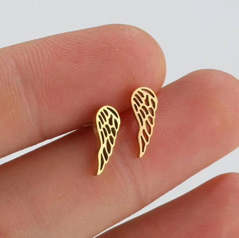 1 Pair Angel Wing Earrings Stainless Steel Small Feather Stud Earrings for Women Trend 2023 Bird Animal Jewelry Party Kids Gift