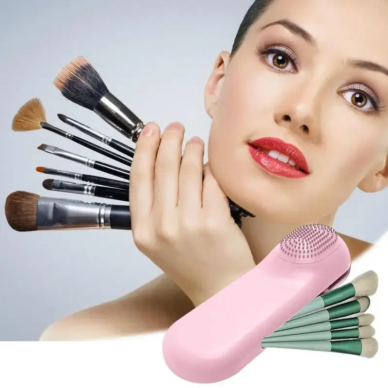 Suporte de pincel de maquiagem para viagem, bolsa de pincéis cosméticos de silicone, estojo de esponja de maquiagem portátil, à prova d'água, ferramentas de maquiagem para mulheres e meninas