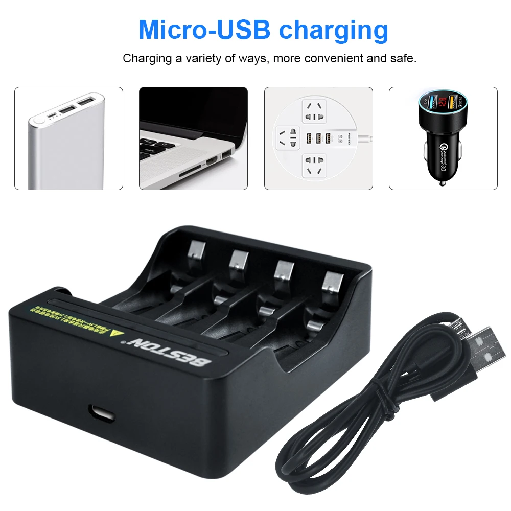 شاحن بطارية ذكي مع شاشة LED ، محول شحن سريع محمول ، AA ، AAA ، ليثيوم أيون ، قابلة للشحن ، 1.5 فولت ، 4 فتحات