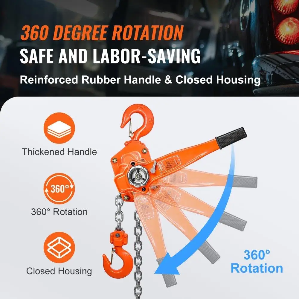 3 Ton Manual Chain Hoist 6600 Lbs G80 Galvanized Steel with 360-Degree Rotating Lifting Hook and Weston Brake Hand Tool Pliers