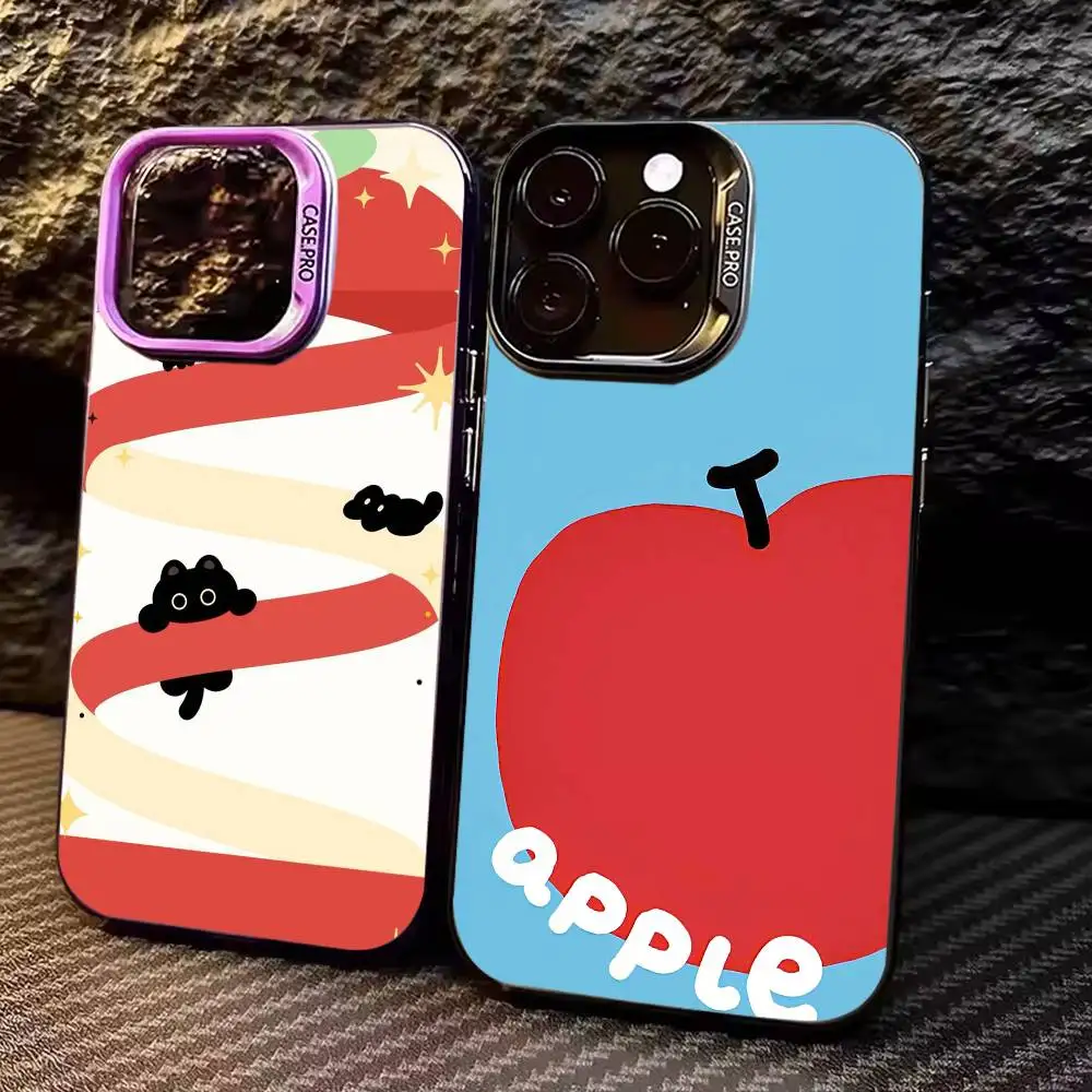 

Cute Cartoon A-Apple Pattern Colorful Silver Back Phone Case For IPhone 17 16 15 14 13 12 11 Plus Pro Max Plus