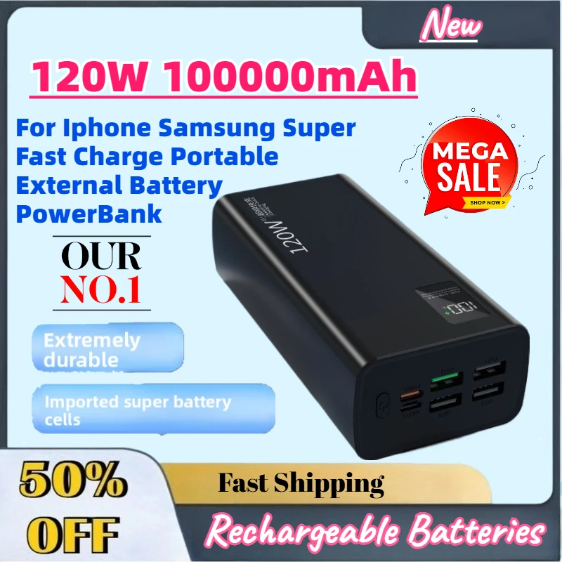 

High Capacity 2026 New 120W 500000mAh Power Bank for Iphone Samsung Super Fast Charge Portable External Battery PowerBank