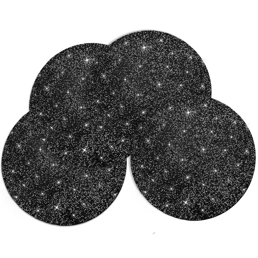 

Black Rhinestone Placemats Set of 4, Sparkle Crushed Diamond Round Halloween Glitter Decoration Table Mat for Centerpiece Kitche