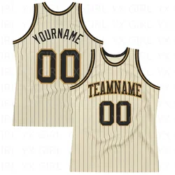 Custom  Black Pinstripe Black-Old Gold Authentic Basketball Jersey Tank Tops for Men Jersey Personlized Sew Team Unisex Top