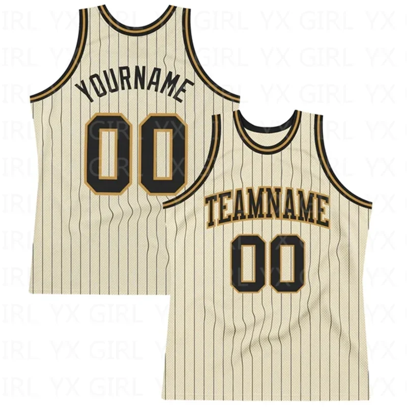 Custom  Black Pinstripe Black-Old Gold Authentic Basketball Jersey Tank Tops for Men Jersey Personlized Sew Team Unisex Top