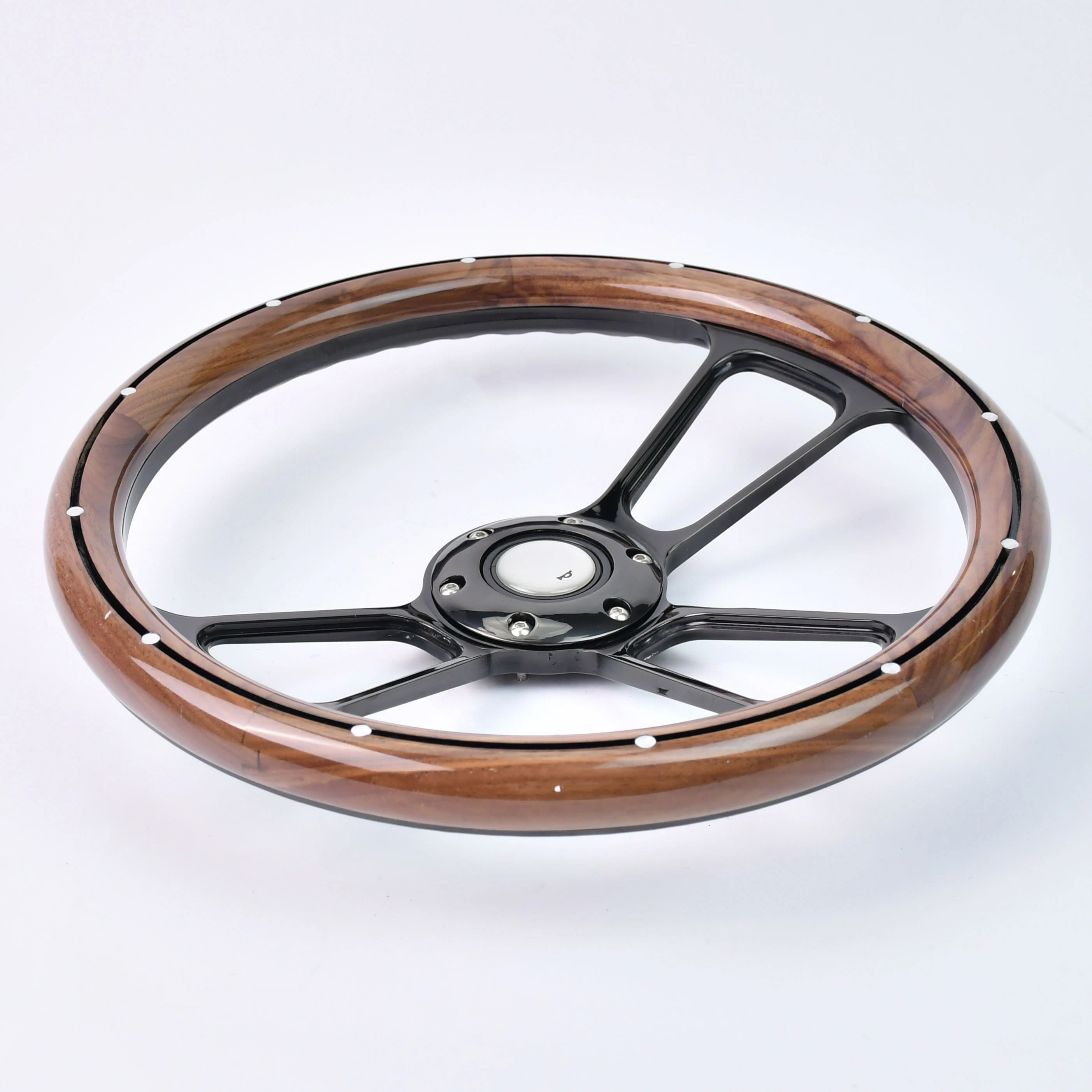 TIYPEOR Vintage 350mm Universal Nailed Design Wooden Grain Classic Solid Wood Steering Wheel