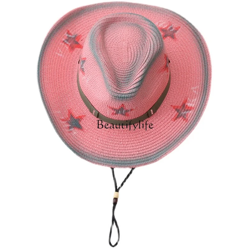 Pink Hot Girl Girl Western Denim Hat Niche Straw Hat Sun Protection