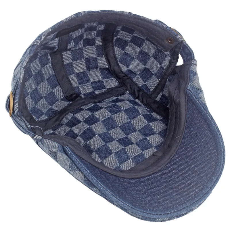 2023 Four Seasons Denim Plaid Print Newsboy Caps Flat Peaked Cap Men and Women Painter Beret Hats 150