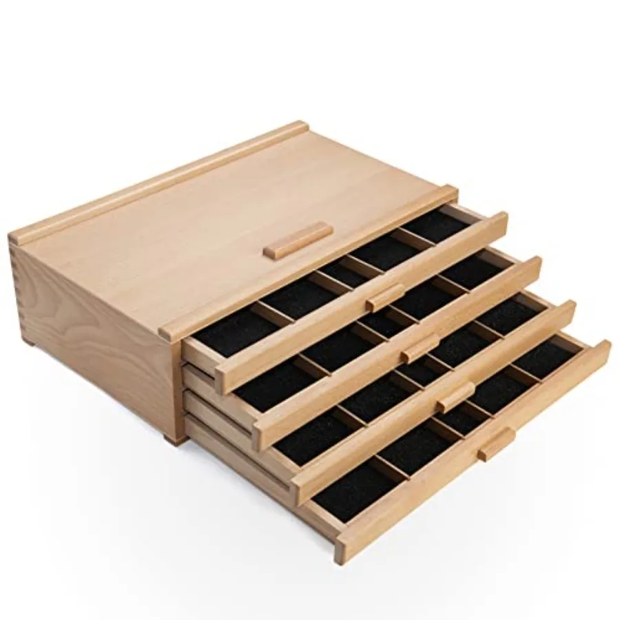 

Wooden Pastel Storage Box Artist Supply Storage Box With 4 Removable Drawer Portable Organizer Box for Pencils Markers Brushes