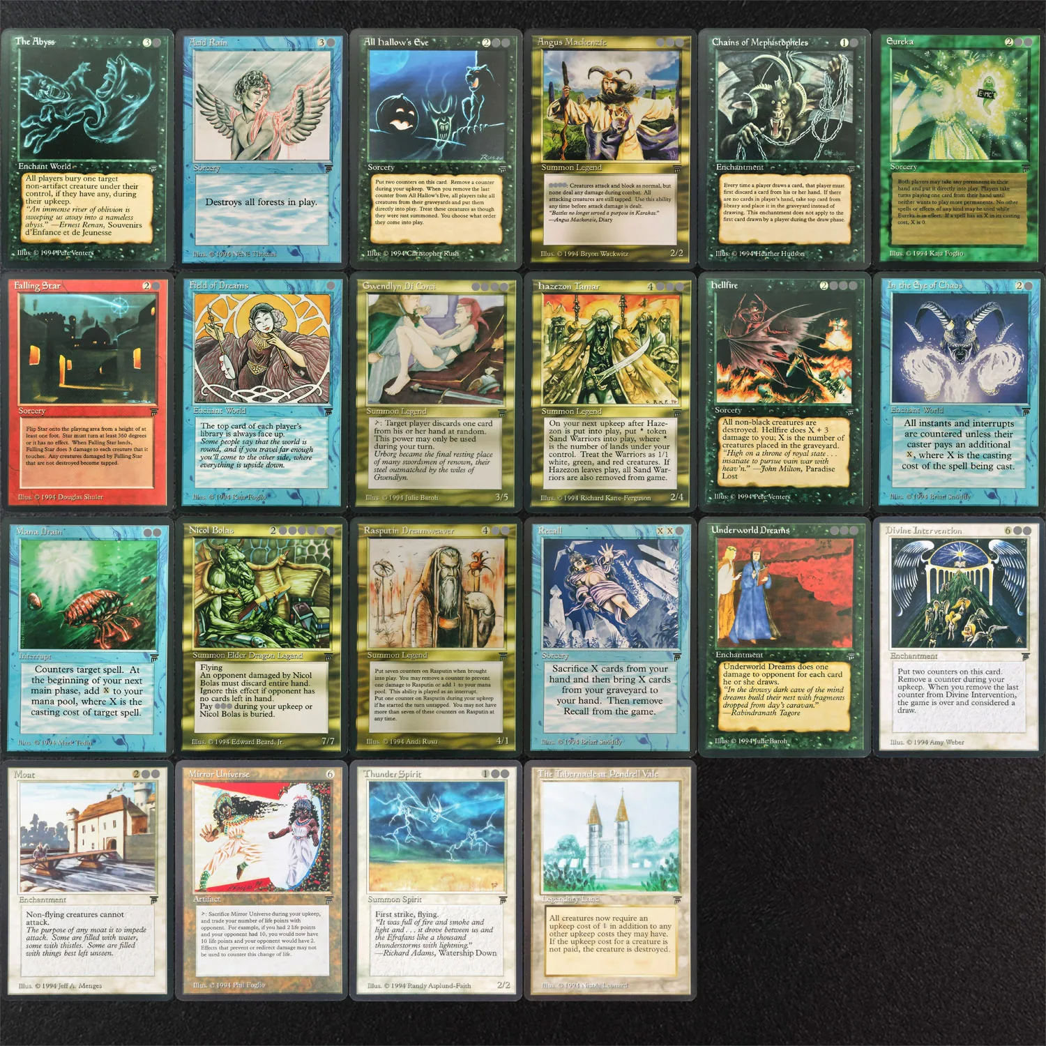 LEG TCG Proxy Magical Card The Tabernacle at Pendrell Vale Chains of Mephistopheles Moat The Abyss Eureka Acid Rain Hellfire