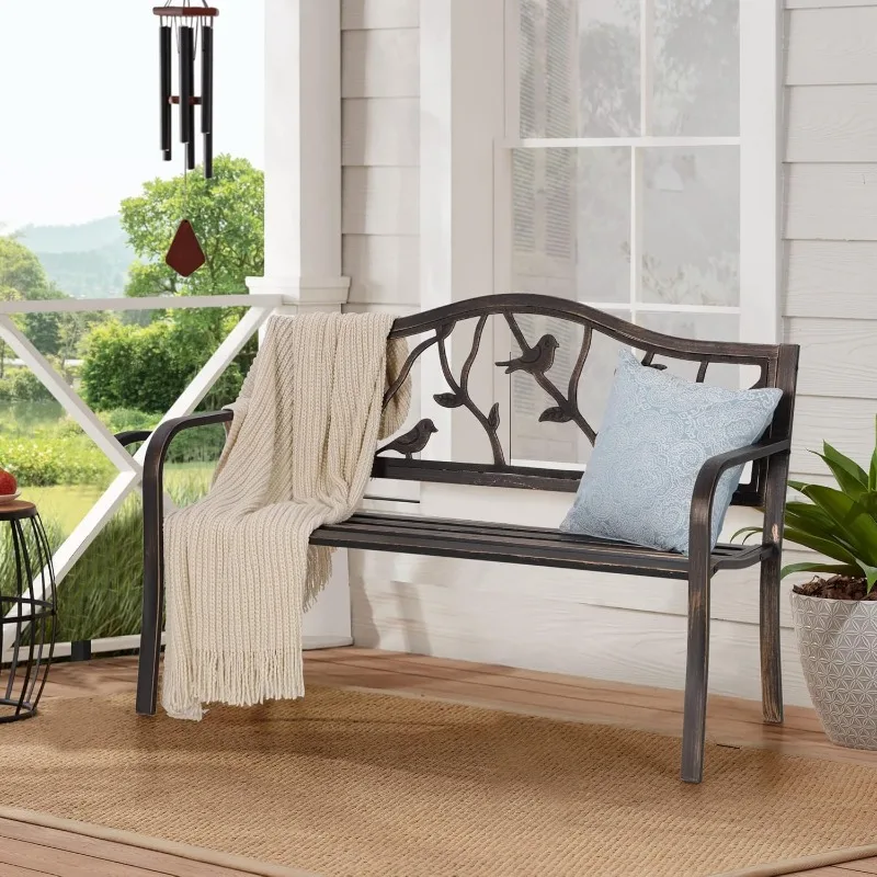 Sophia & William Outdoor Bench, Porch Bench, Garden Bench, Wrought Iron , Outdoor with Backrest and Armrests