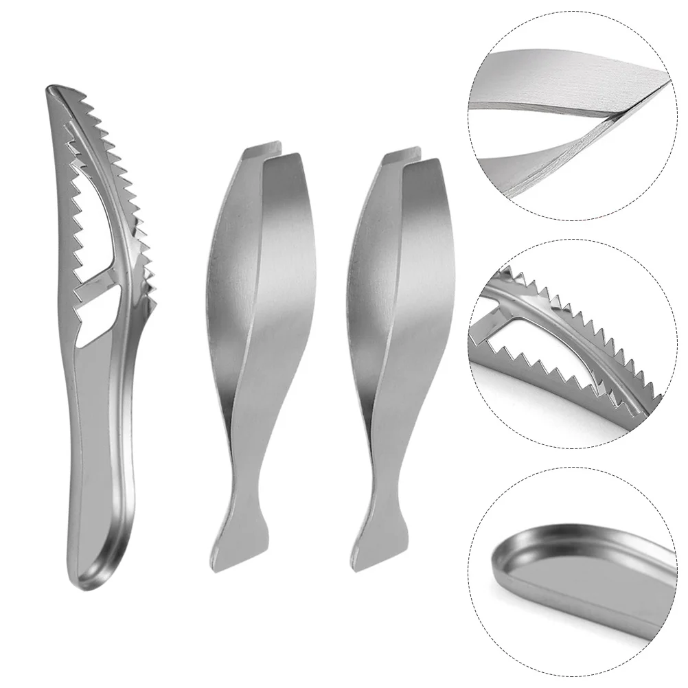 Stainless Steel Fish Scale Planer Fishbone Scraper Cleaning Tool Skin Cleaner Tweezers