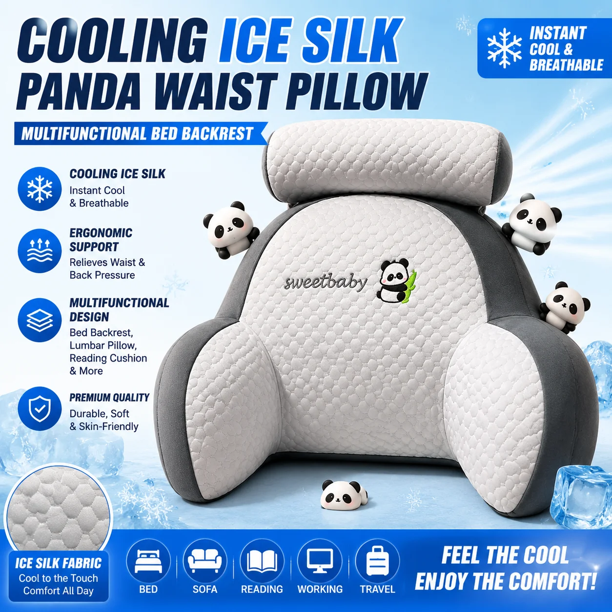Multi functional Pillow - Ergonomic Backrest Support Pad, Suitable for Bed, Sofa, Floor Quilted Breathable Design