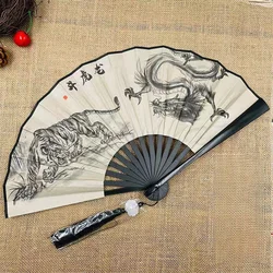 Chinese stijl opvouwbare ventilator, klassieke dansende doek, vintage plastic dierendraak printen, handgehouden fans, foto rekwisieten, cosplay