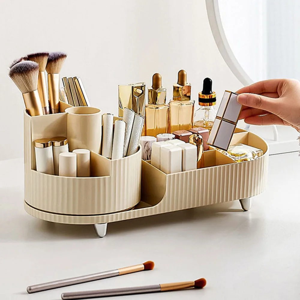 360° Rotatable Makeup Storage Organizer Multi-grid Divided Holder Desktop Box for Lipstick Brushes Skincare Bathroom Vanity