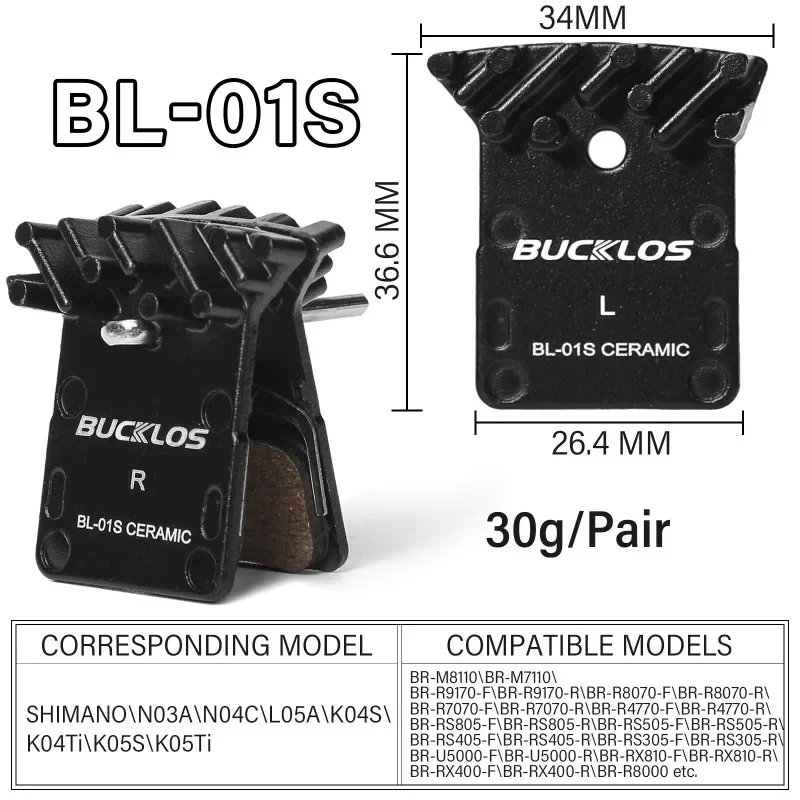 BUCKLOS Ceramic Disc Brake Pads W/Cooling Fins for Shimano L05A N04C NUTT Bike Brake Pad ICE-TECH Bicycle Hydraulic Brake Pads