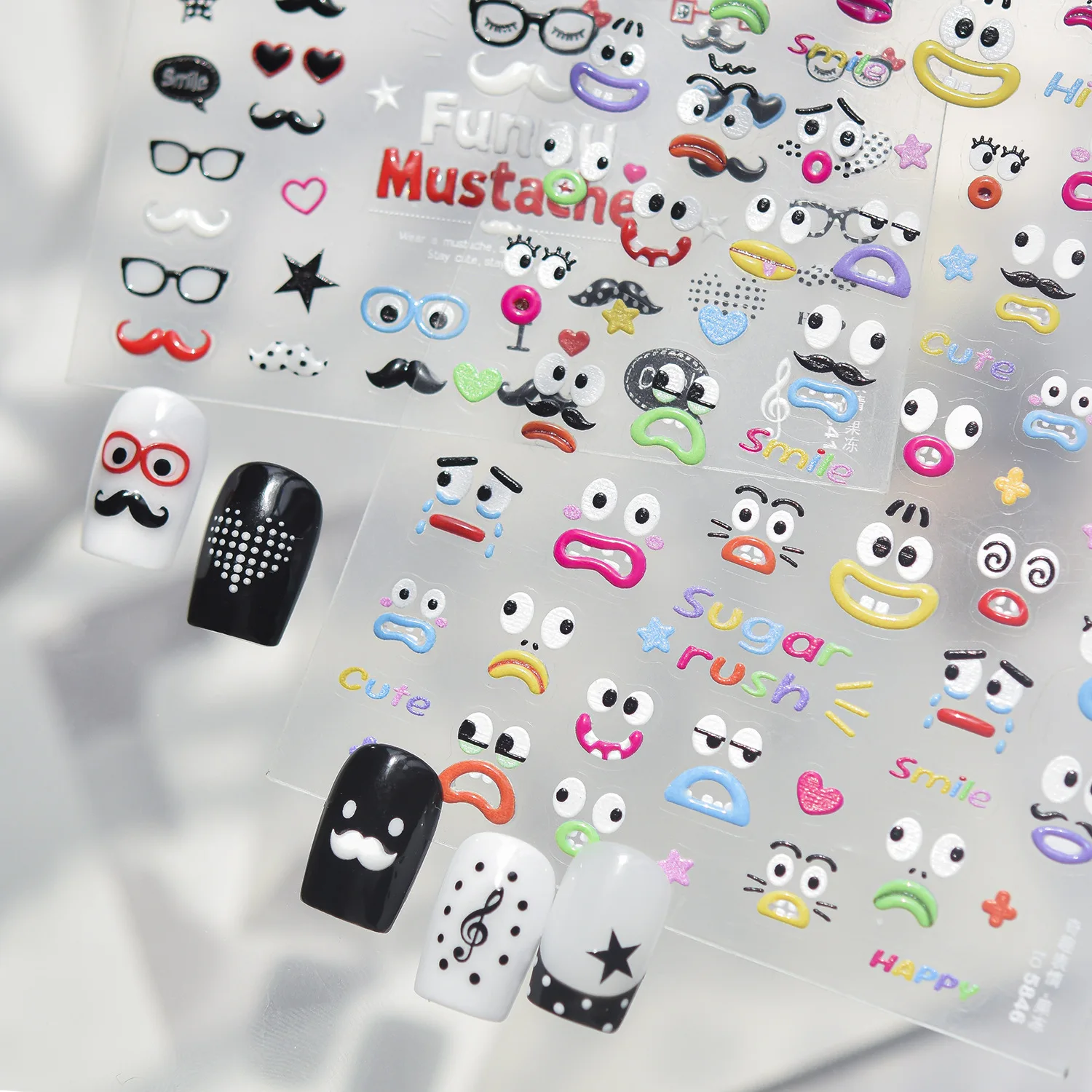 

Cartoon Big Eye Emoji 5D Nail Art Stickers Star Heart Colorful Lip Funny Text Pattern Self Adhesive Decal Cute DIY Manicure Art