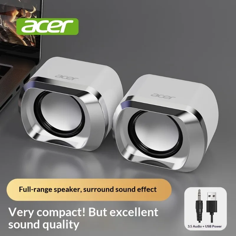 

Acer Mini Multimedia Desktop Computer Speaker Dual Speaker USB Interface Plastic Body Home Use Laptop Desktop Sound Box