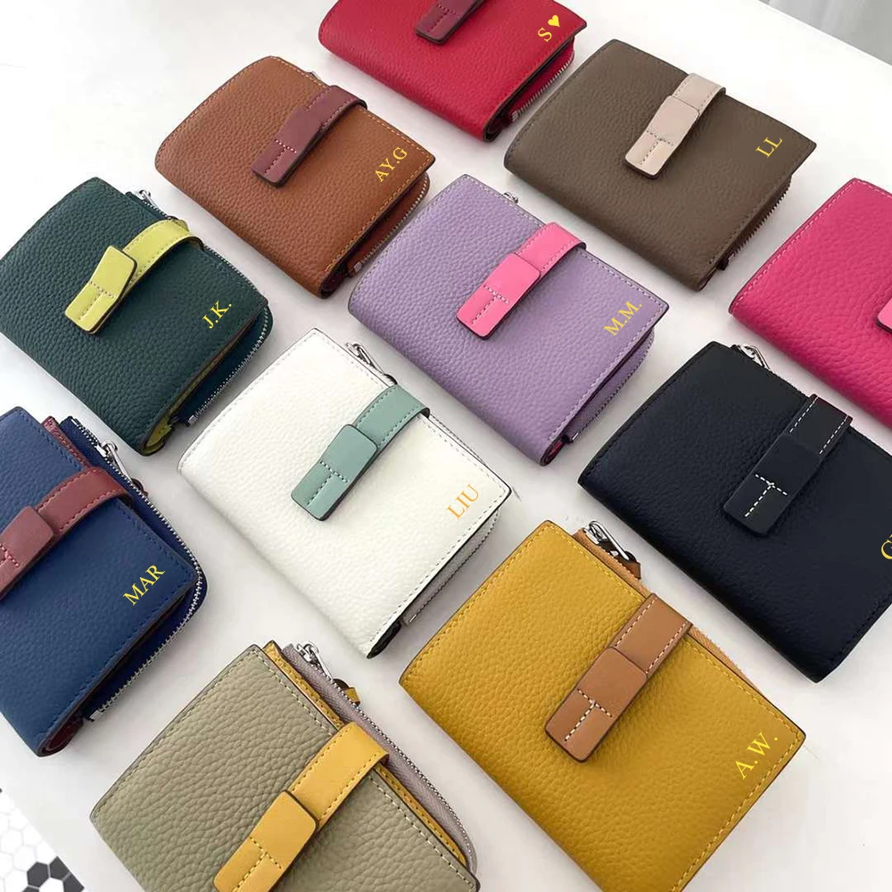 100% Genuine Leather Zip Short Wallet For Women Fashion Colorful Brand Design Female Card Holder Wallet Cowhide Sweet Gift Purse