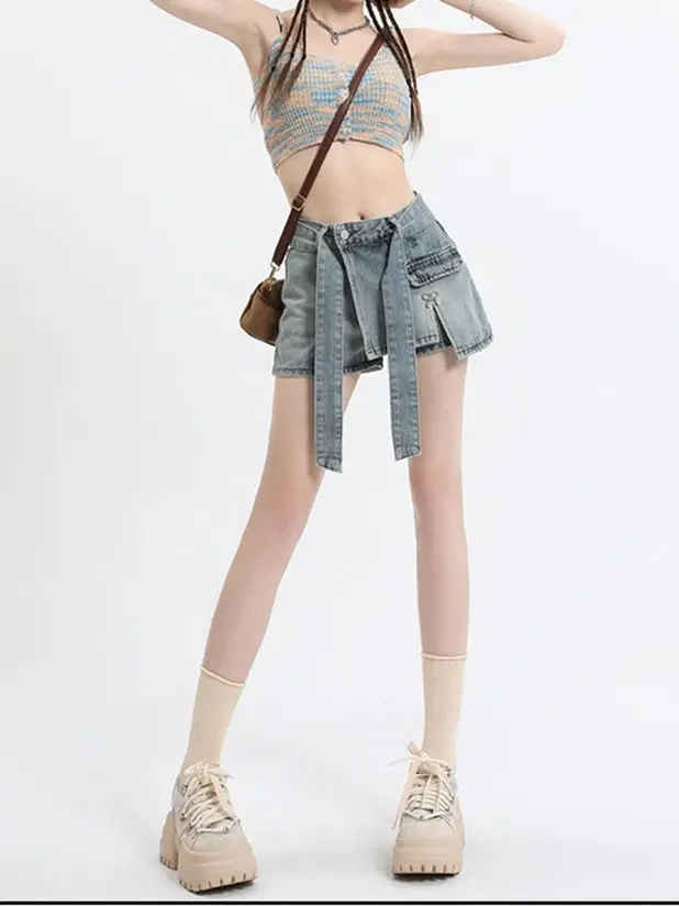 Irregular Denim Strap Skirt For Women New Summer Design Hot Girls High Waist Skirt Pants Slim Short Skirt