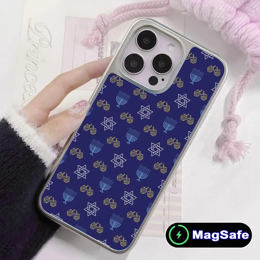 

Роскошный чехол для iPhone 17 16 15 14 13 12 11 Air Pro Max Plus с изображением еврейского праздника Ханука, с серебряным покрытием, цветной, с поддержкой MagSafe