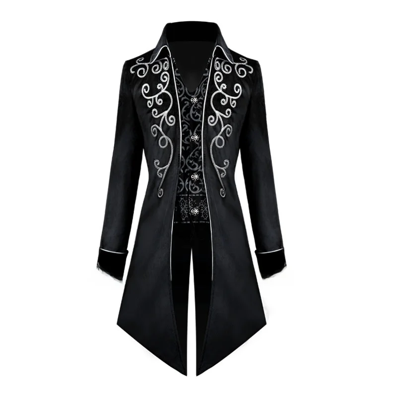 2023 New loween Men's Medieval Tailcoat Retro Mid-Length Punk Coat Middle Age Sle Faionable Stage Costume